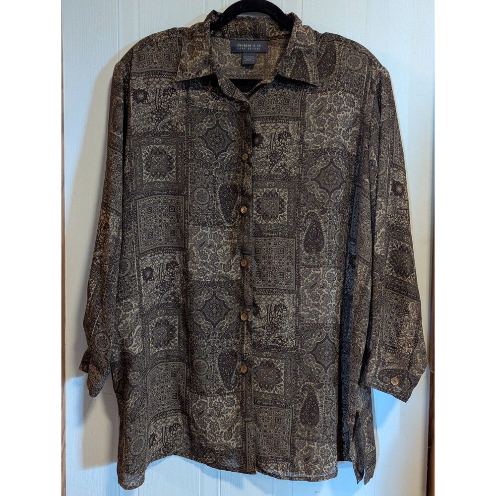 Vintage Designs & Co Lane Bryant Paisley Button-Up Collared 14/16 Shoulder Pads